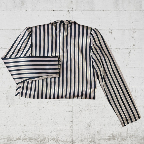 80s Vintage Gold Black Striped Silk Blend Cropped USA Made Power Blazer Size 12 - Picture 7 of 8